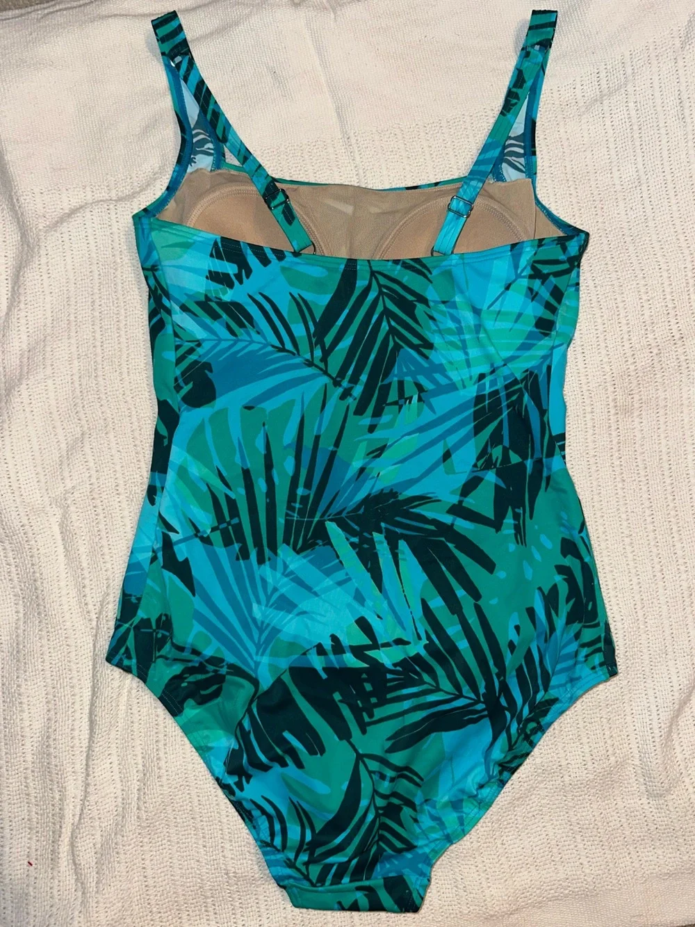 L.L. Bean Teal & Turquoise Palm-Print One-Piece Swimsuit, Women’s size 12 - Picture 3 of 6